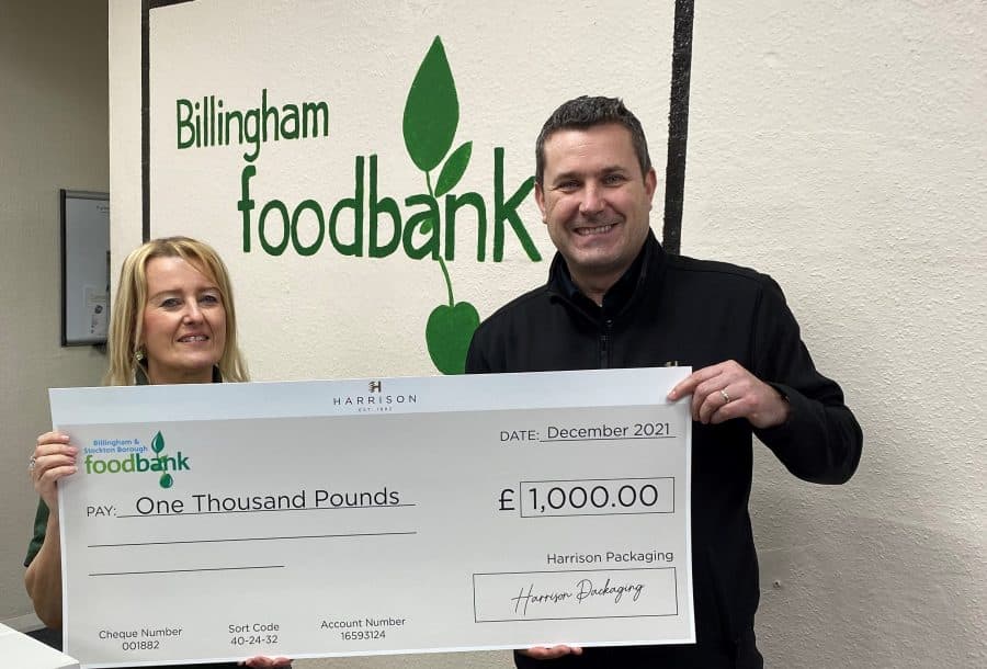 Harrison Packaging donates £1,000 to local foodbank